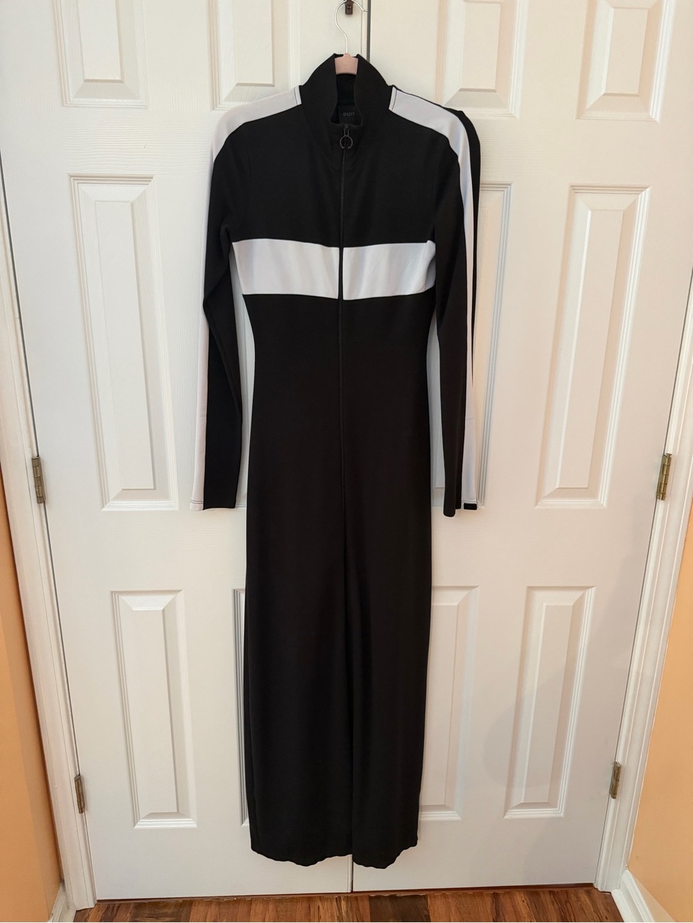 Puma Black and White Long-Sleeve Zip-Front Maxi Dress. Puma by RIHANNA